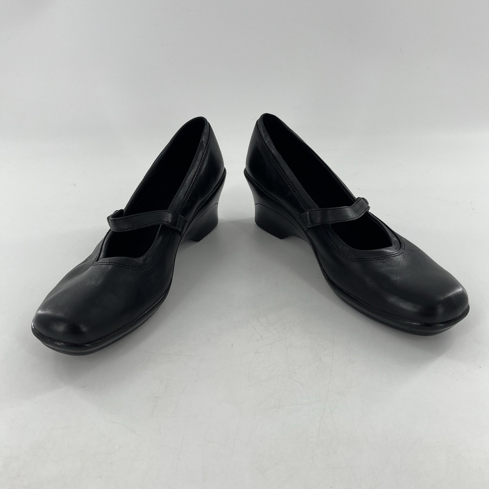 Clarks Leather Mary Jane Pumps Slip On Wedge Heel 8 M Womens Emeraldsea Black - Picture 10 of 16